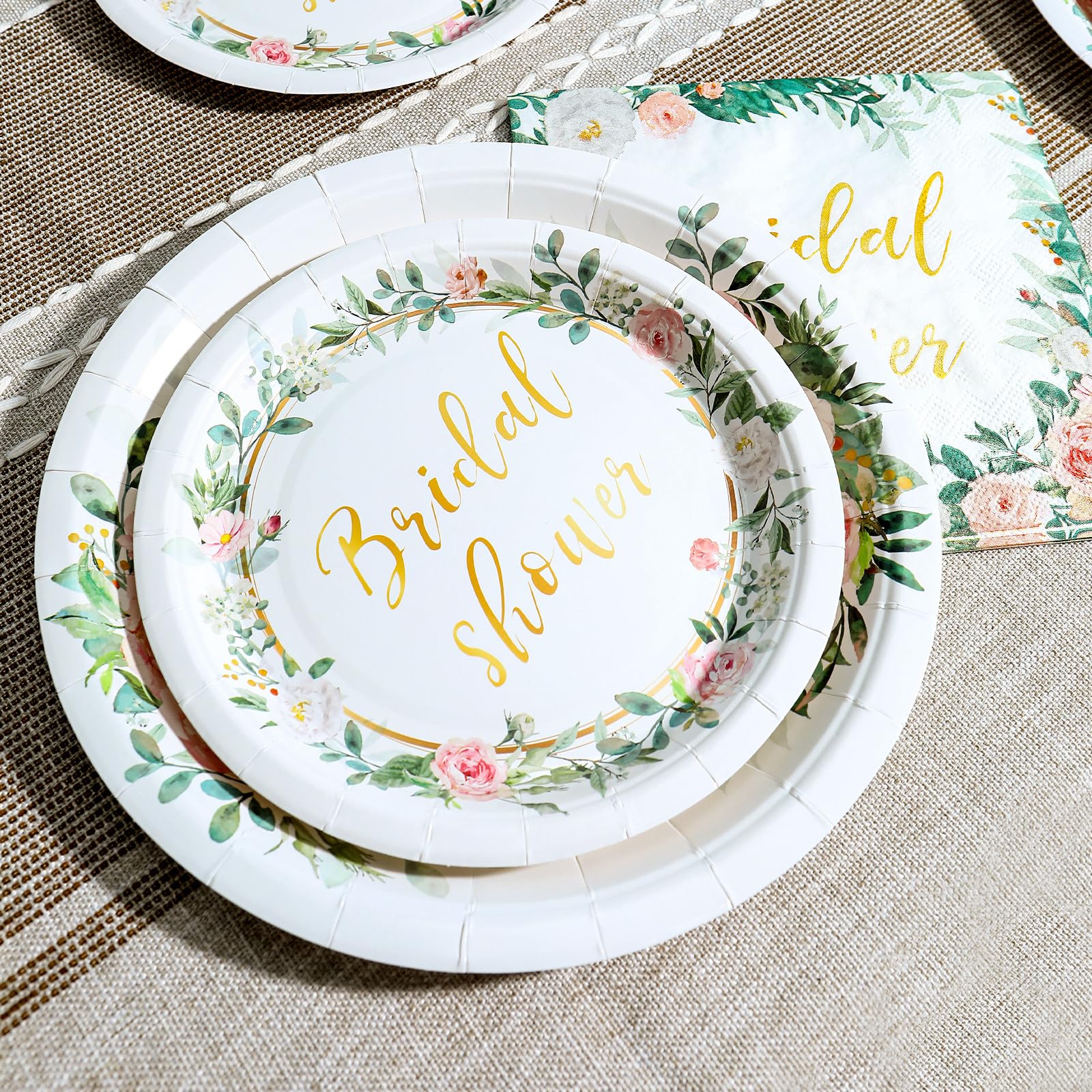Elegant Pink & Gold Floral Bridal Shower Tableware Set - 24-Piece Disposable Plates, Dessert Plates, Napkins & Forks for Bachelorette Party Decorations | Perfect for Wedding Showers, Engagement Parties & Bridal Celebrations