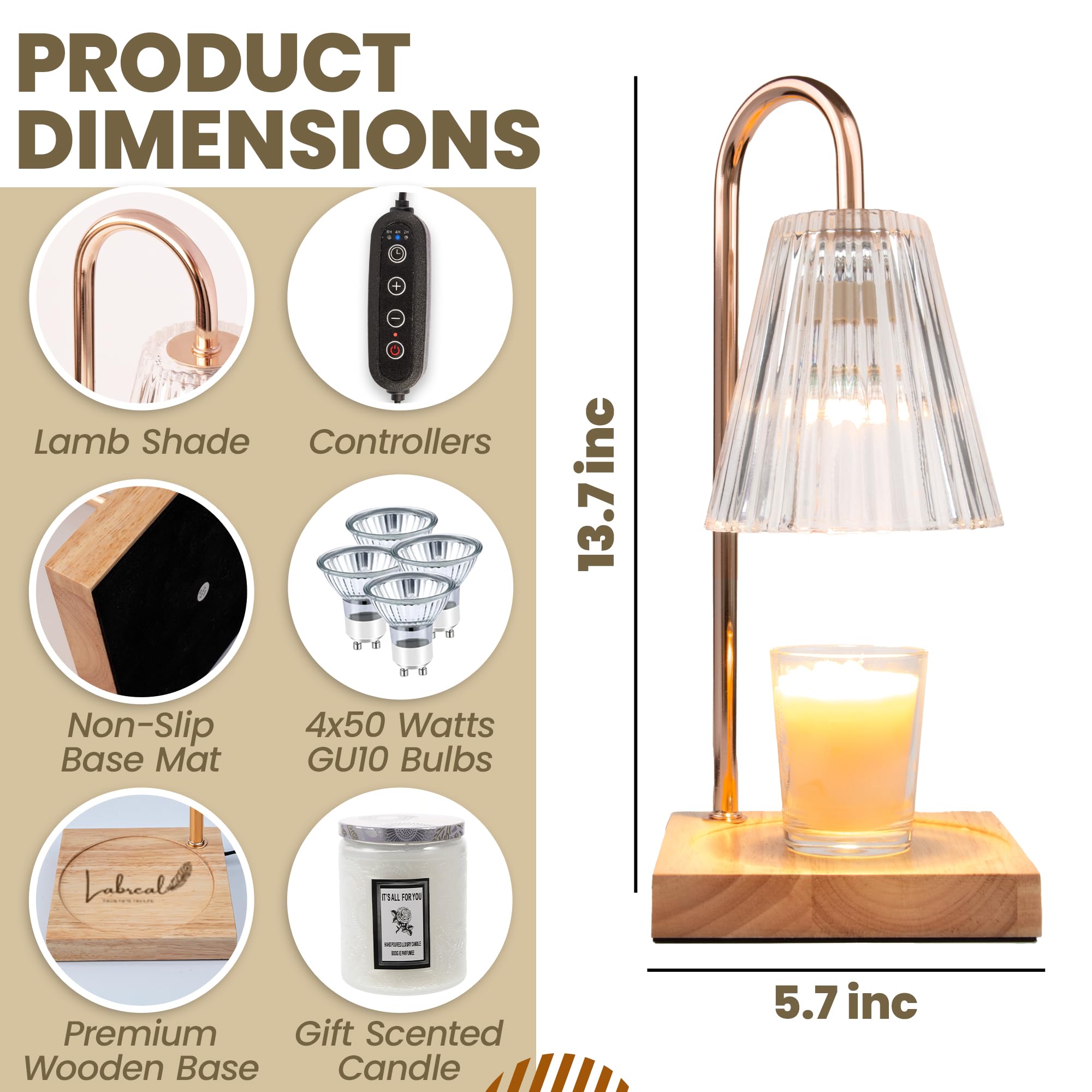 Elegant Candle Warmer Lamp with Timer & Dimmer - 4 Bulbs + Scented Candle Included | Aromatherapy Home Decor for Bedroom, Living Room | Perfect Housewarming & Mother's Day Gift for Jar Candle Lovers