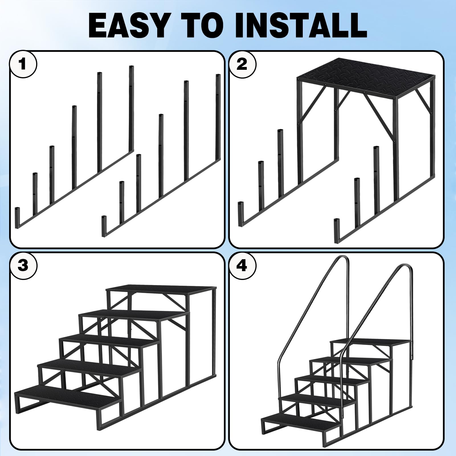 5 Step Ladder with 2 Handrails - Heavy Duty Above Ground Pool Ladder & Hot Tub Steps with Anti-Slip Pedals (3.0 Updated Version) - Perfect for Inground/Above Ground Pools, Spas, and Jacuzzis
