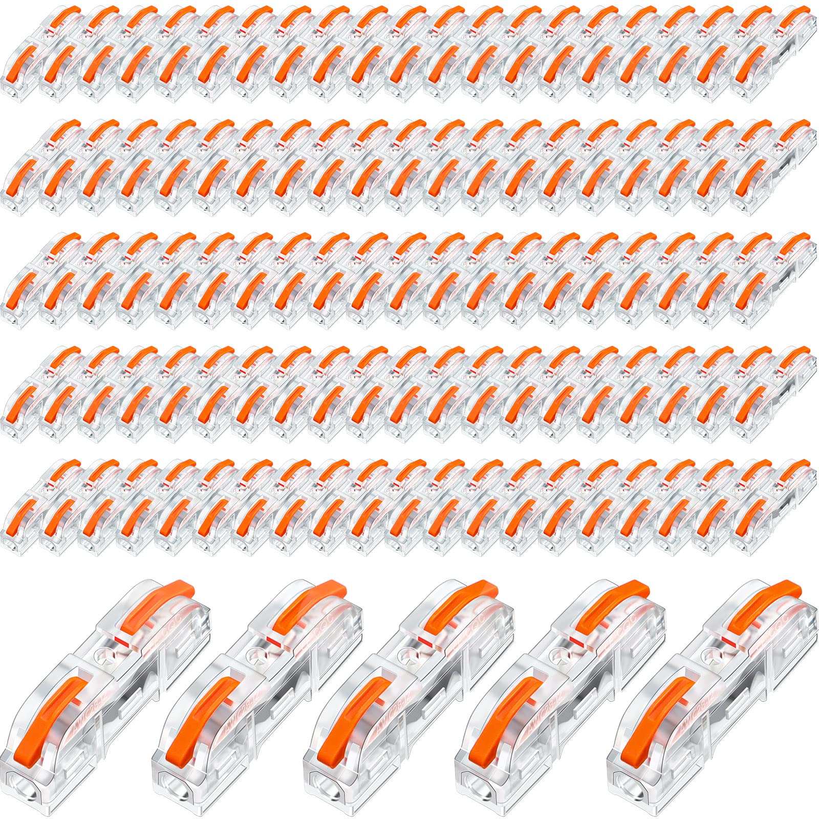 Zhengmy 100-Piece Lever Wire Connectors Kit - Compact Splicing Terminal Blocks for 28-12 AWG Wires (Orange) - Ideal for Home Electrical Projects, DIY Wiring, and Automotive Repairs