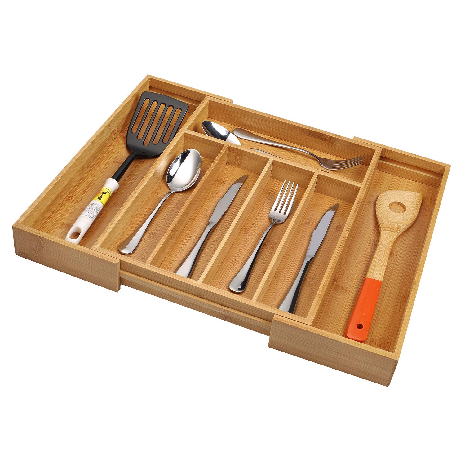 **Utoplike Bamboo Cutlery Tray & Silverware Organizer - Kitchen Drawer Divider for Knives, Utensils, Gadgets & Garage Tools - Office Supplies Storage Solution for Home & Office**    *(Perfect for organizing kitchen drawers, decluttering utensils, storing garage tools, or keeping office supplies neatly arranged.)*