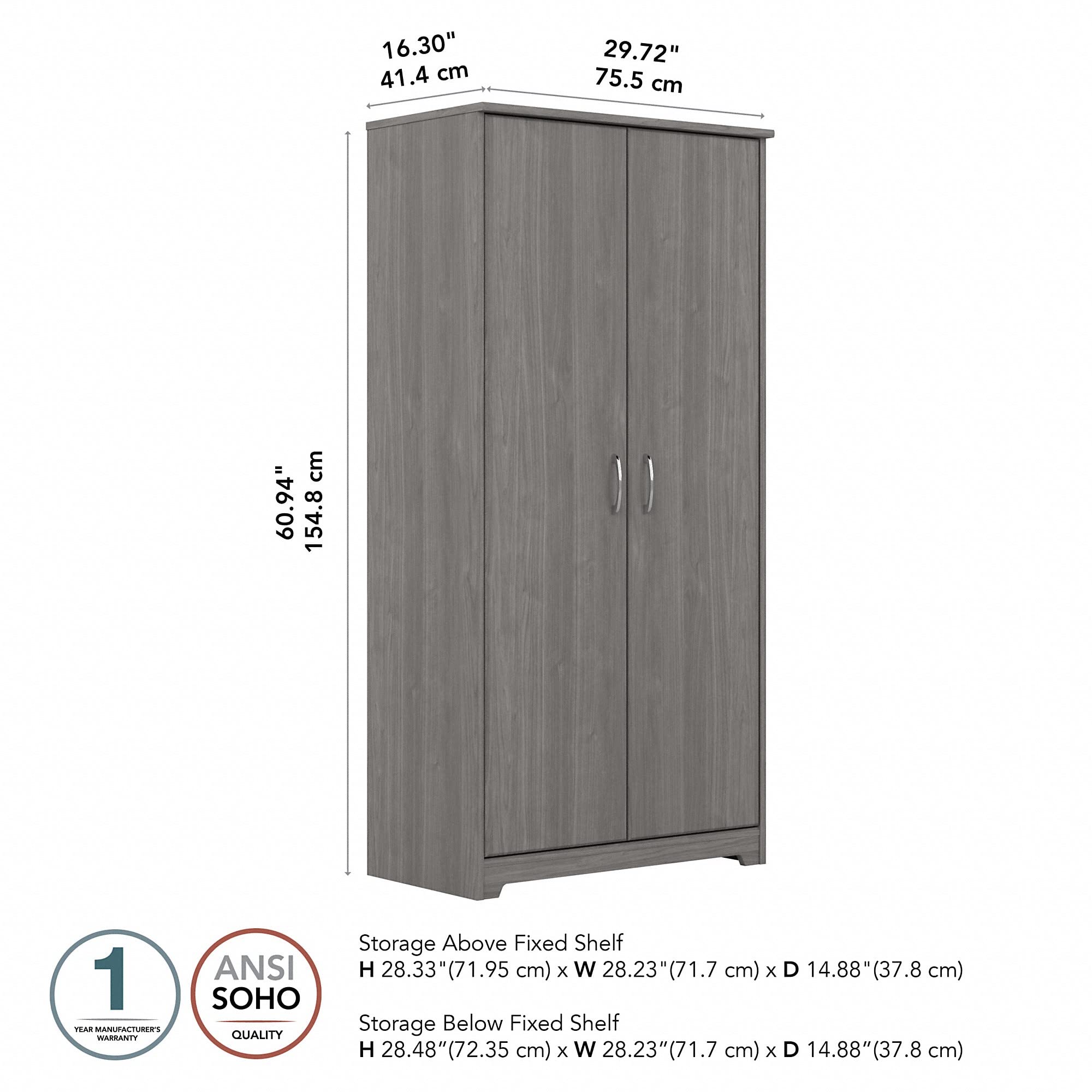 Bush Furniture Cabot Tall Storage Cabinet with Doors - Modern Gray Office Organizer for Files, Books & Supplies | Home & Office Storage Solution