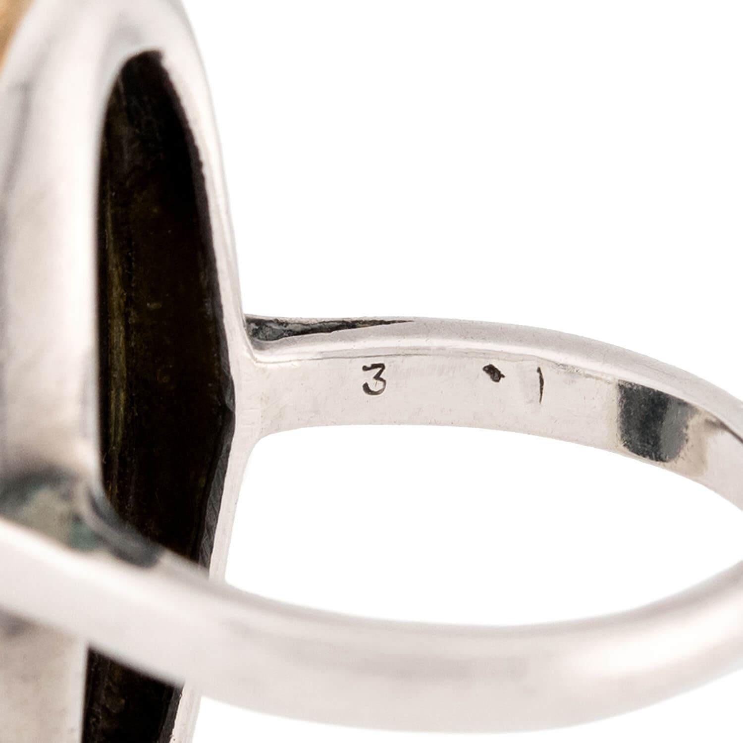 Vintage French Sterling Silver 18k Gold Hematite Ring for Women - Elegant Statement Jewelry for Parties, Weddings & Special Occasions