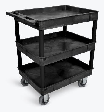 Luxor Black 24x32 3-Tub Utility Cart with SP6 Casters - Perfect for Salon, Spa, or Home Organization Storage