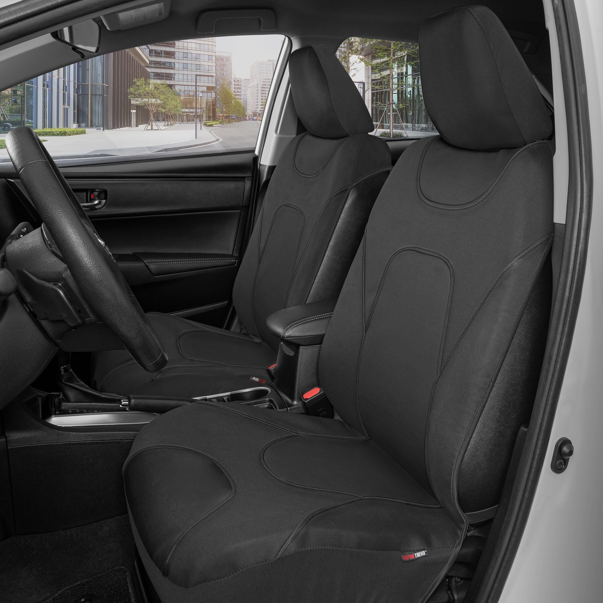Motor Trend AquaShield Waterproof Neoprene Front Seat Covers – Black Car Seat Protectors for Cars, SUVs & Trucks | Durable Interior Cover for Pets, Spills & Daily Commute