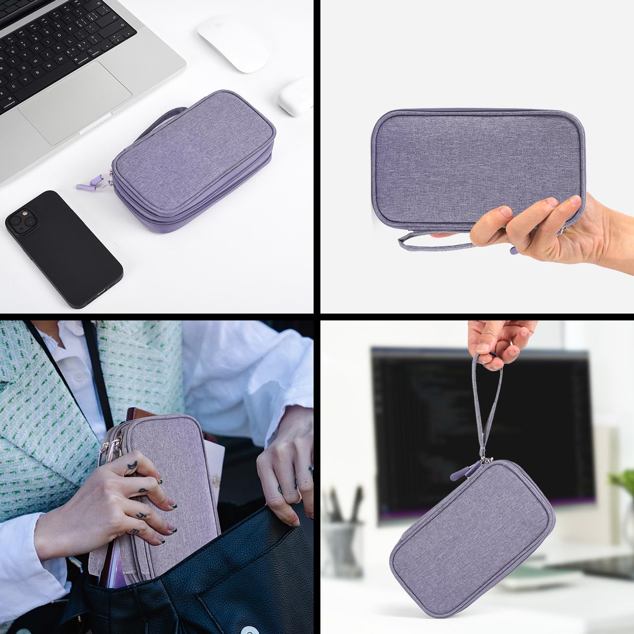 Electronic Organizer Travel Cable Accessories Bag - Waterproof Storage Case for Power Bank, Chargers, USB Cables, Earphones & Mouse - Portable Cord Organizer for Office, Home & Travel (Purple)