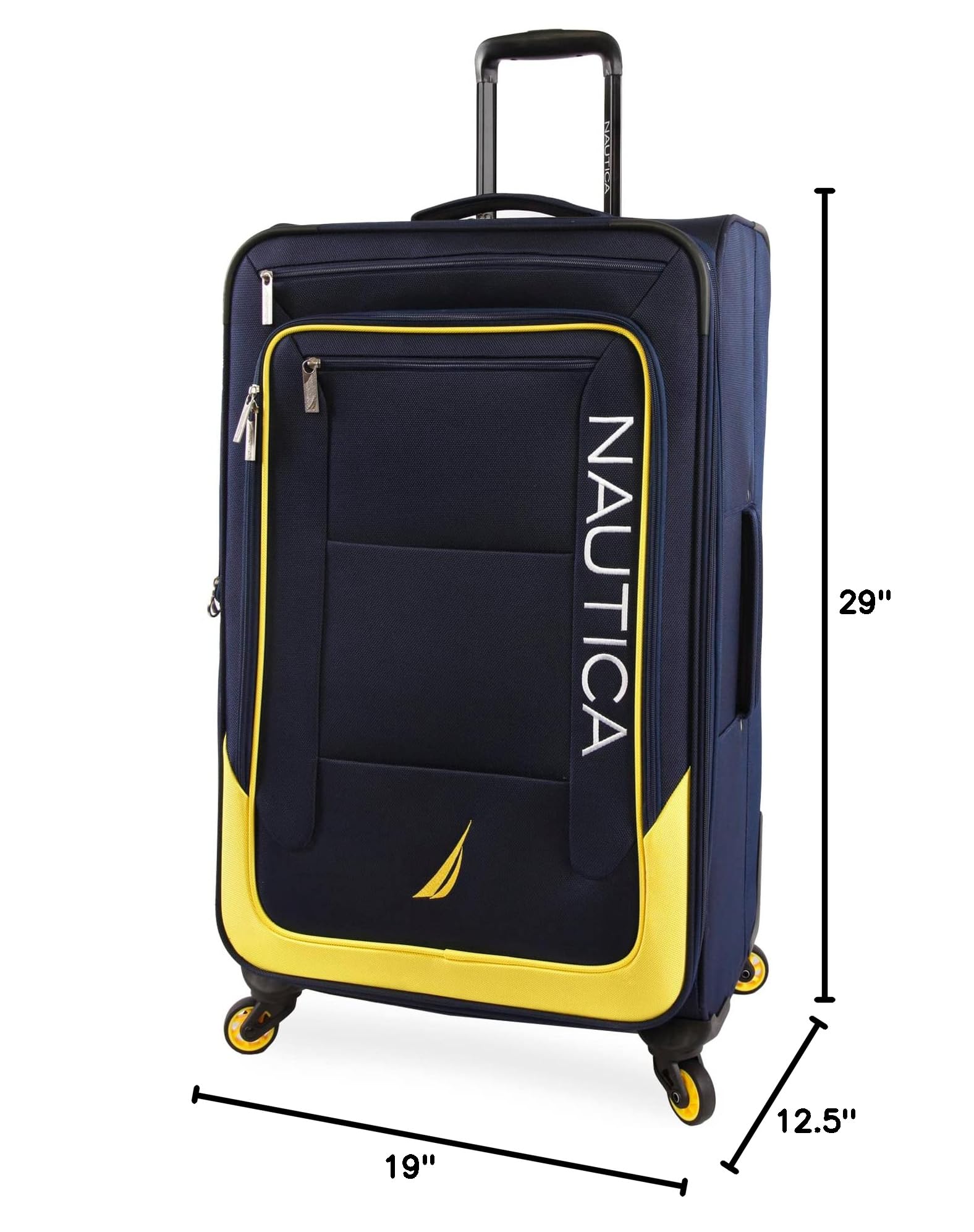 NAUTICA Helios 2-Piece Softside Luggage Set in Navy & Yellow - Lightweight Spinner Suitcase for Travel, Business Trips & Weekend Getaways