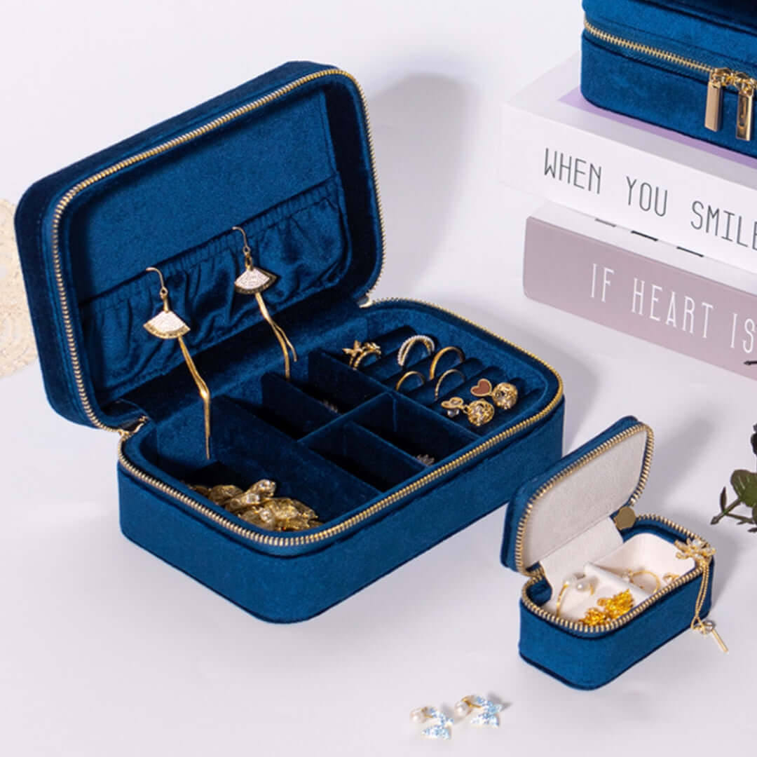 Portable Velvet Jewelry Organizer Box with Multiple Compartments - Travel Jewelry Case for Necklaces, Rings & Earrings | Perfect for Home Storage & Travel Accessories (SS029)