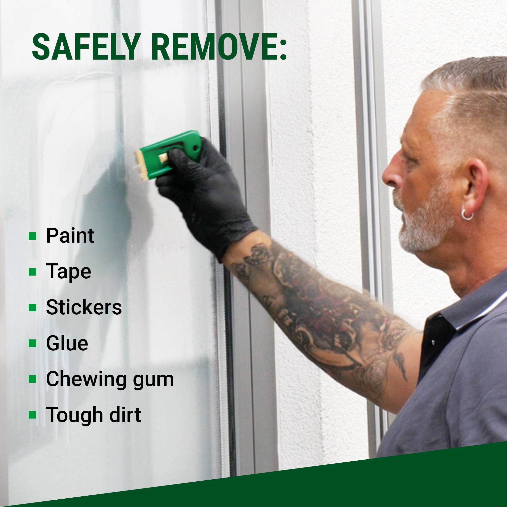 UNGER ErgoTec Professional Window Glass Scraper - Heavy Duty Safety Scraping Tool for Window Cleaning - Removes Tough Dirt, Tape, Stickers & Paint from Glass - Perfect for Home, Office and Commercial Window Maintenance