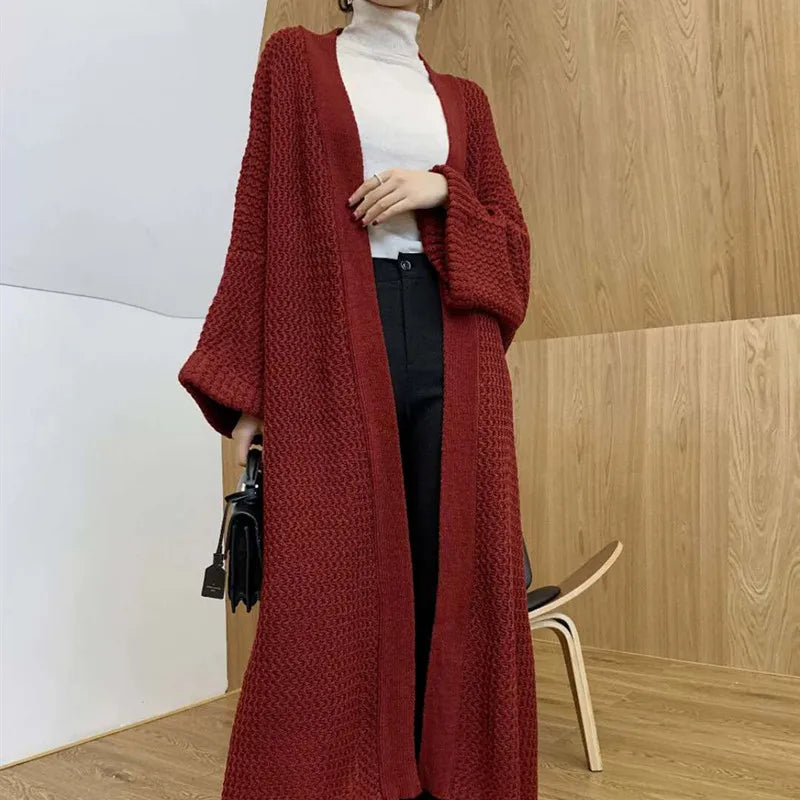 FIGOHR Women's Plus Size Long Knitted Cardigan - Thick Loose Plain Sweater for Autumn Winter | Cozy Streetwear Coat for Casual Outings & Office Wear