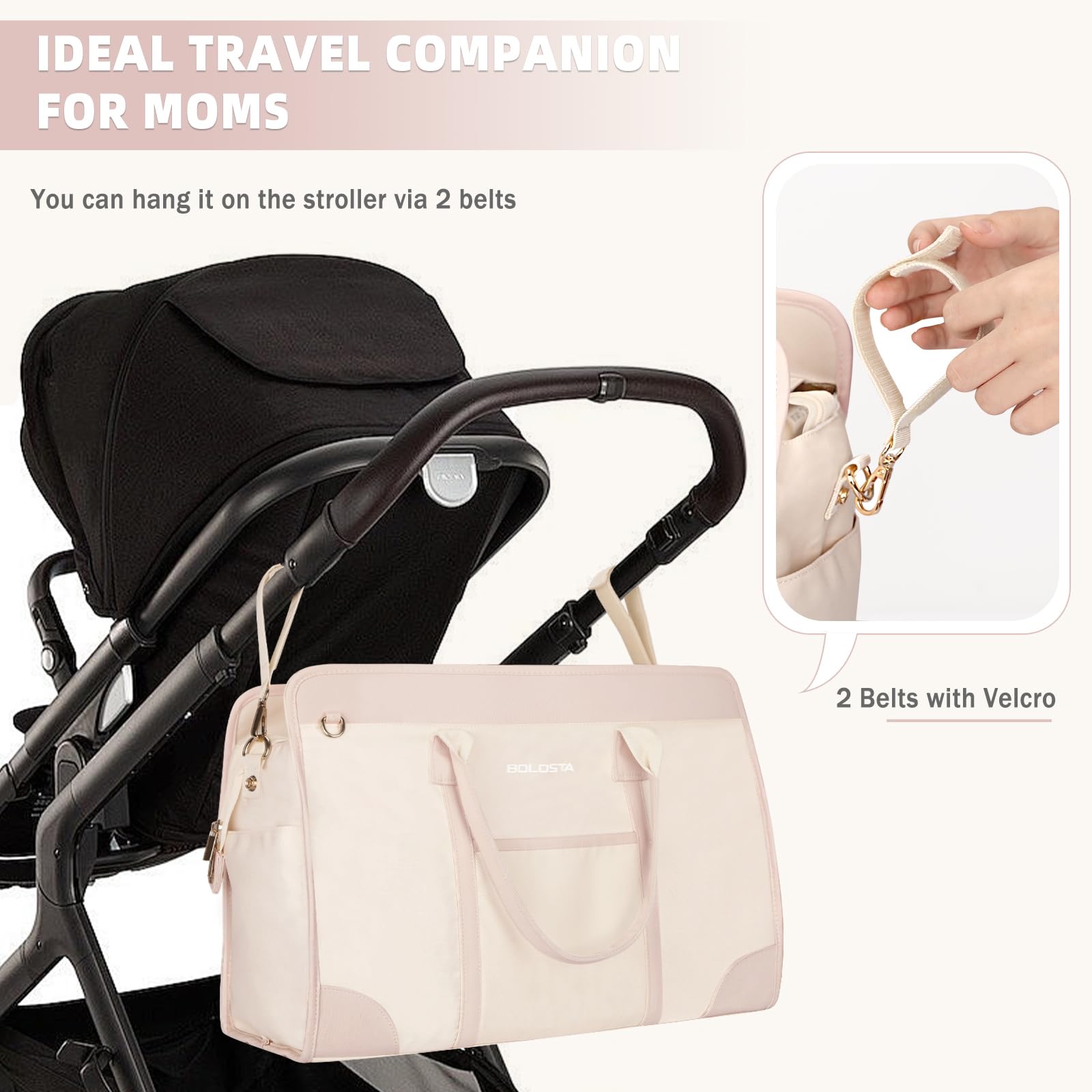 BOLOSTA Stylish Diaper Bag for Women - Large Waterproof Tote with Changing Pad - Perfect for Hospital, Labor & Delivery, Travel, and Everyday Use as a Maternity Bag