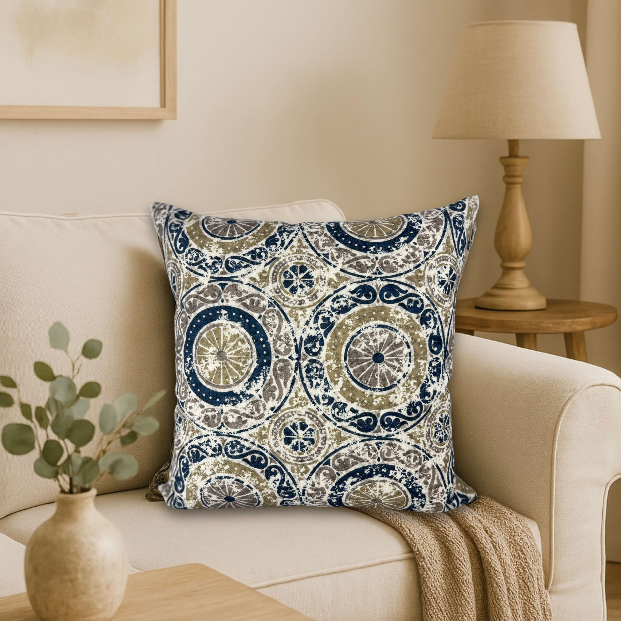 Susani Navy Blue Decorative Throw Pillow 17x17 - Perfect for Sofa, Bed & Home Decor