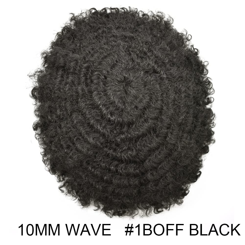 Afro Curly Toupee for Black Men - Human Hair Replacement System - Full Poly Thin Skin Kinky Curly Mens Wig (8