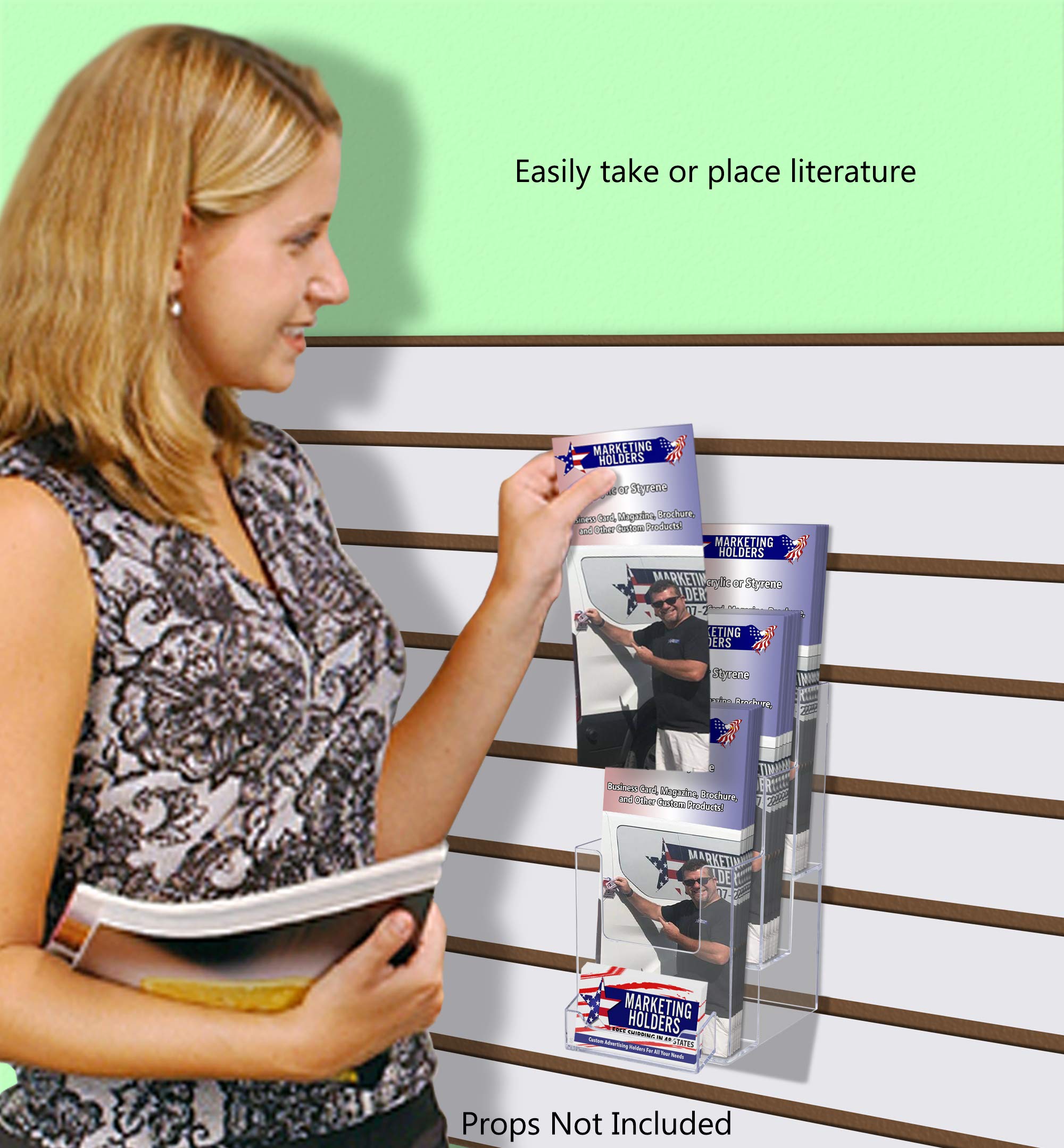 10 Pack Clear Acrylic Slatwall Brochure Holders - 3 Tier Display Rack for 4