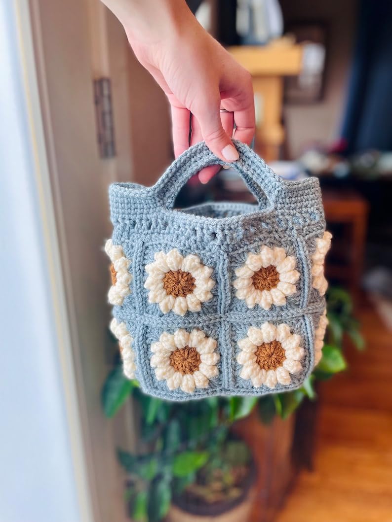 ZZARA DECORATION Women's Handmade Crochet Shoulder Bag - Blue Boho Market Tote, Eco-Friendly Reusable Shopping Purse for Beach, Grocery & Daily Use | Modern Relaxed Fit Boho Chic Accessory