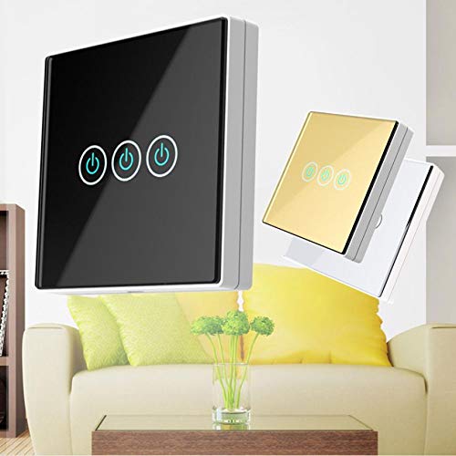 Calvas Carprie 3-Wall Switch - Wireless Smart Home Remote Control with Capacitive Touch (Gold) - Perfect for Modern Glass Panels & Home Automation Systems