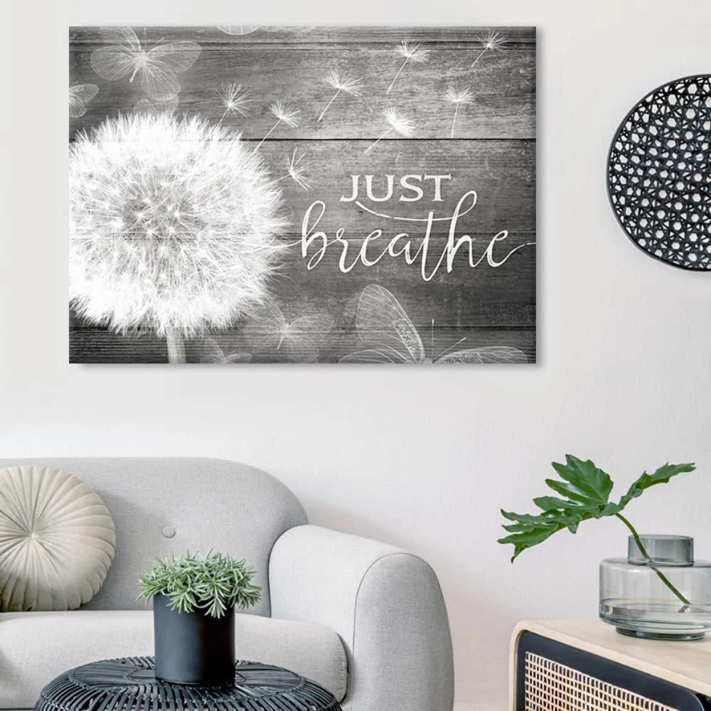 Wooden Framed Canvas Art - Just Breathe - Rustic Home Decor for Living Room & Housewarming Gifts