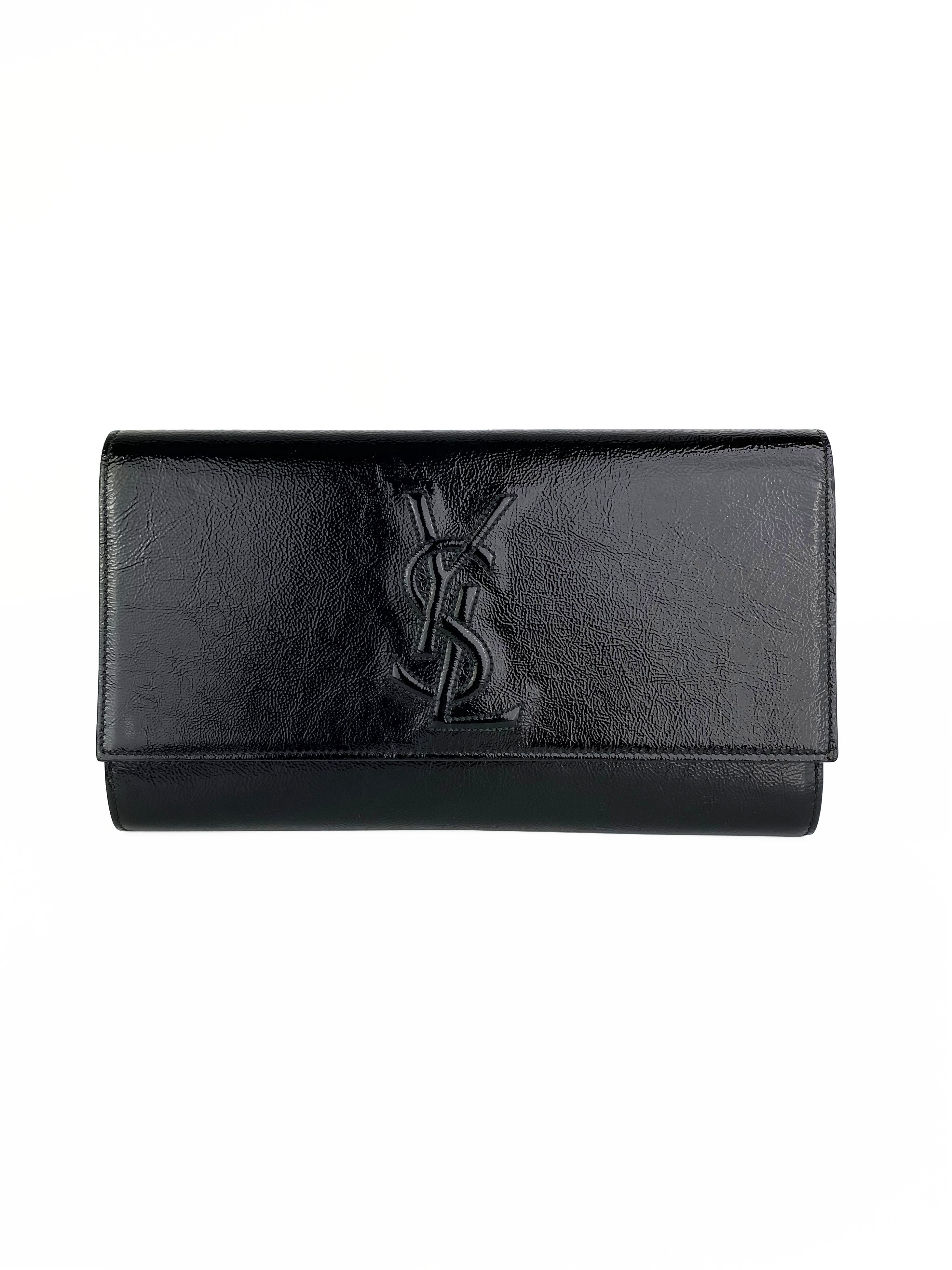 Saint Laurent Black Patent Belle De Jour Clutch Bag - Luxury Evening Clutch for Women, Perfect for Parties, Weddings & Formal Events