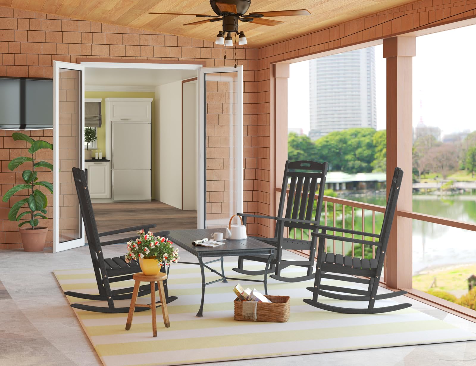 Premium HDPE Outdoor Rocking Chair - All-Weather High Back Patio Rocker for Deck, Porch, Garden & Indoor Use - Comfortable Lawn Chair for Backyard Relaxation (Slate Gray) - Perfect for Reading, Sunbathing & Enjoying Nature