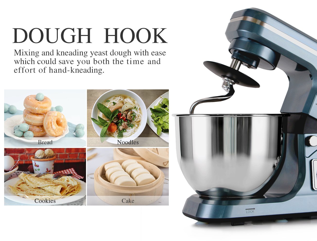 5.3-QT 500W Stand Mixer with 6+ Speeds & Tilt-Head - Electric Kitchen Mixer for Baking, Dough, Cookies & More - Includes Accessories (Gray Blue) - Perfect for Home Bakers & Professional Chefs