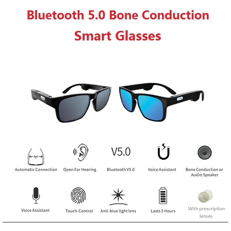 NMVB Smart Glasses with Bone Conduction Technology - Wireless Bluetooth 5.0 Stereo Headphones & Polarized Sunglasses - Compatible with Prescription Lenses - Perfect for Running, Cycling, and Outdoor Activities