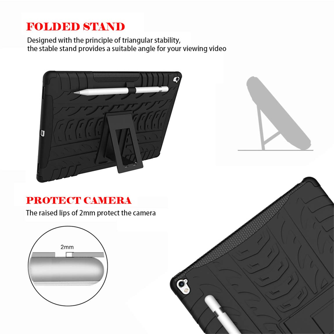 Premium Shockproof Hybrid Case for iPad Pro 9.7 Inch (2016 Model A1673/A1674/A1675) - Dual Layer Protective Cover with Anti-Slip Grip & Adjustable Kickstand | Perfect for Work, Travel, and Everyday Use
