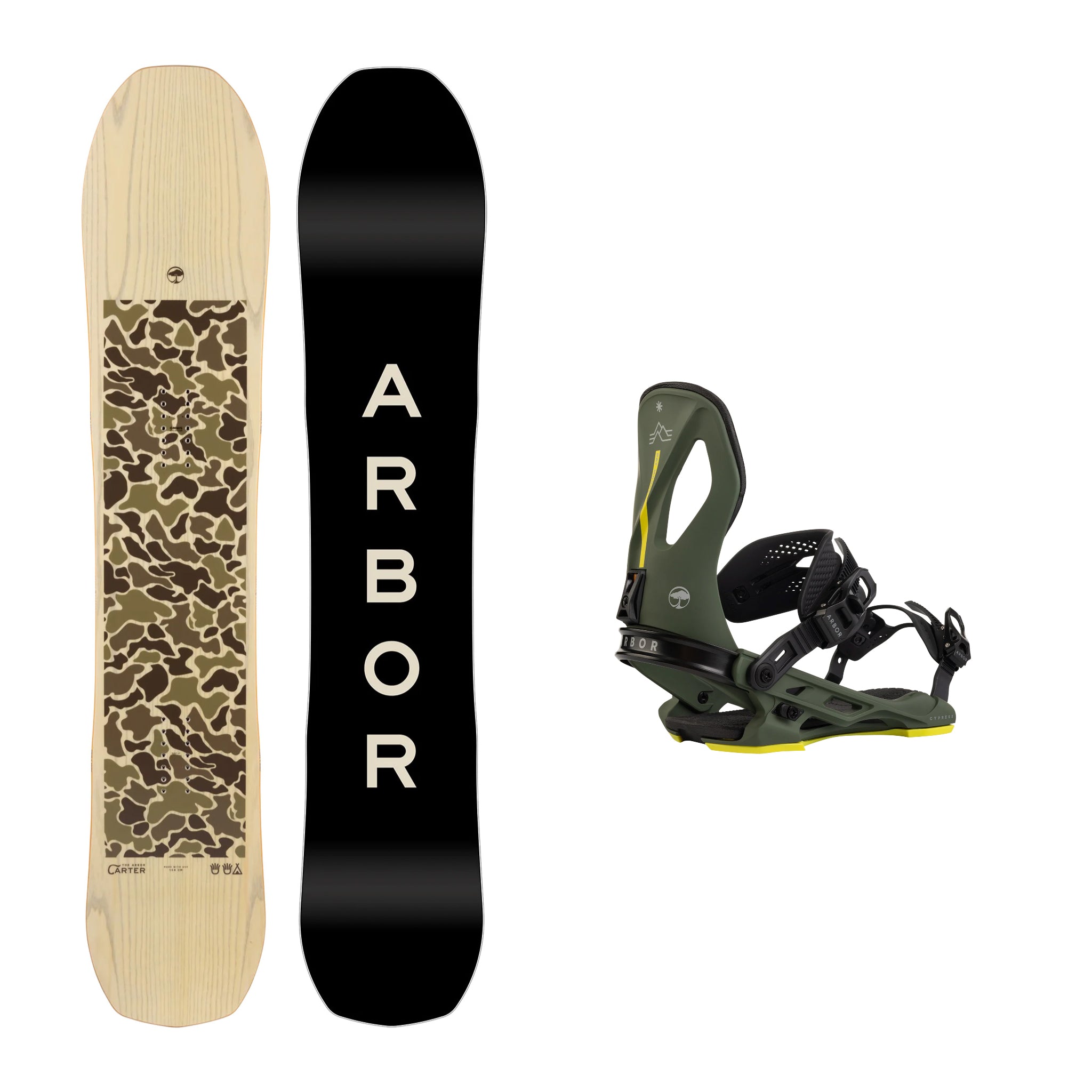 **Arbor Carter Snowboard 2025 with Arbor Cypress Pat Moore Bindings – All-Mountain Snowboard for Men & Women – Perfect for Freeride, Powder & Park Riding**