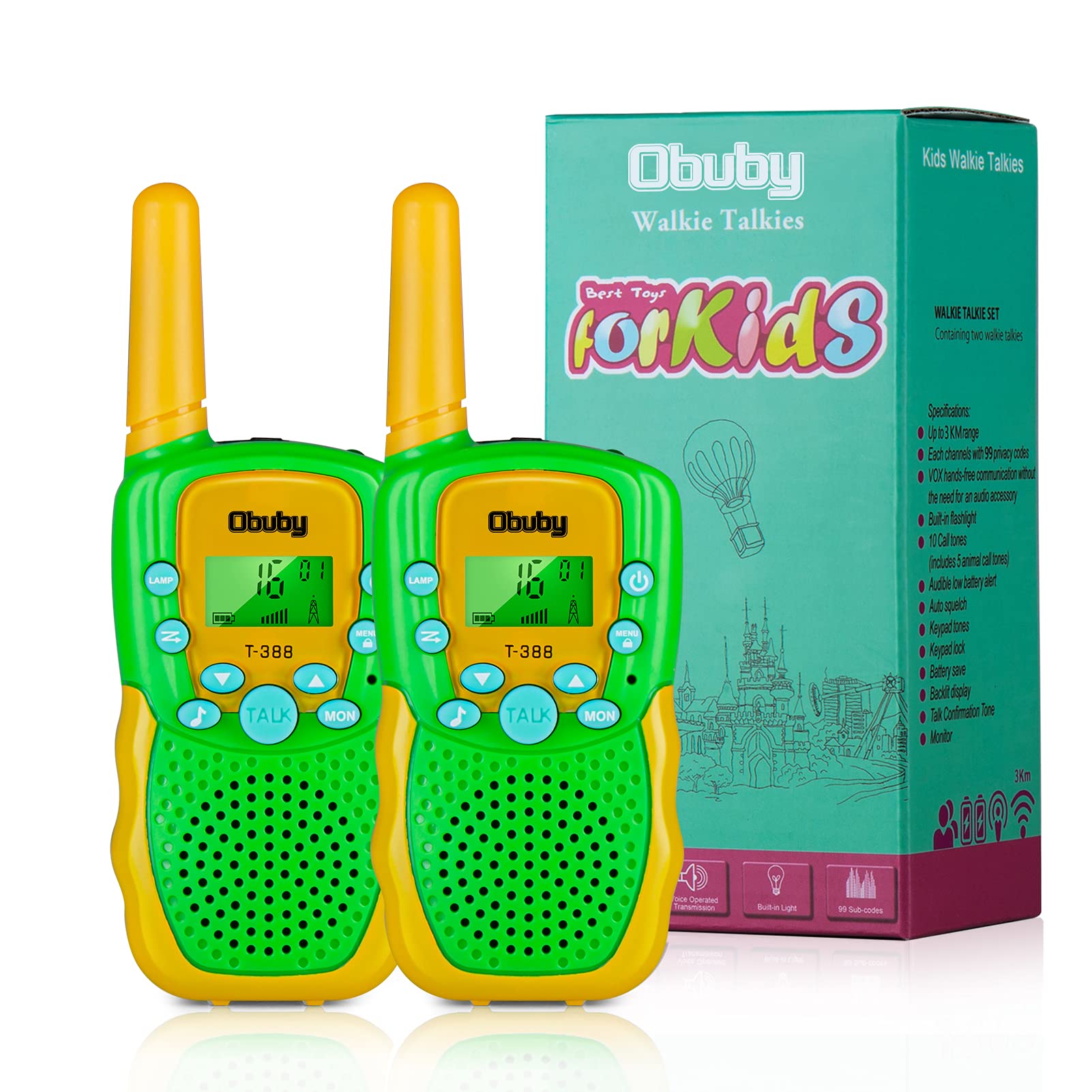 Obuby Kids Walkie Talkies for Boys & Girls Ages 3-12 - 22 Channel 2 Way Radios with LCD Backlit Display & Flashlight - 3KM Range Outdoor Toy for Camping, Hiking, Backyard Adventures & Family Road Trips