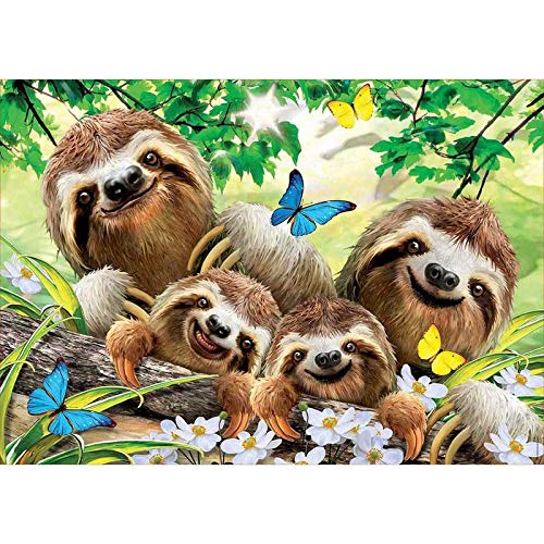 5D Diamond Painting Kit for Adults & Kids - Sloth Family Baby Sloths Wild Animals Full Drill Embroidery Cross Stitch Art Craft, DIY Home Wall Decor Painting 11.8x15.7 Inches - Perfect for Relaxation, Gifts & Nursery Decor