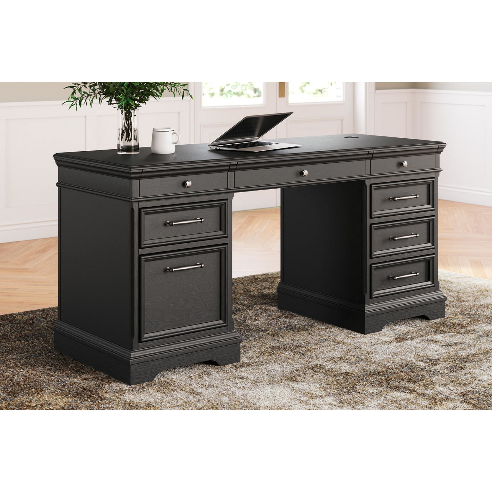 Beckincreek Black Office Desk - Modern Writing Desk for Home & Office Workspace, Study, and Small Spaces