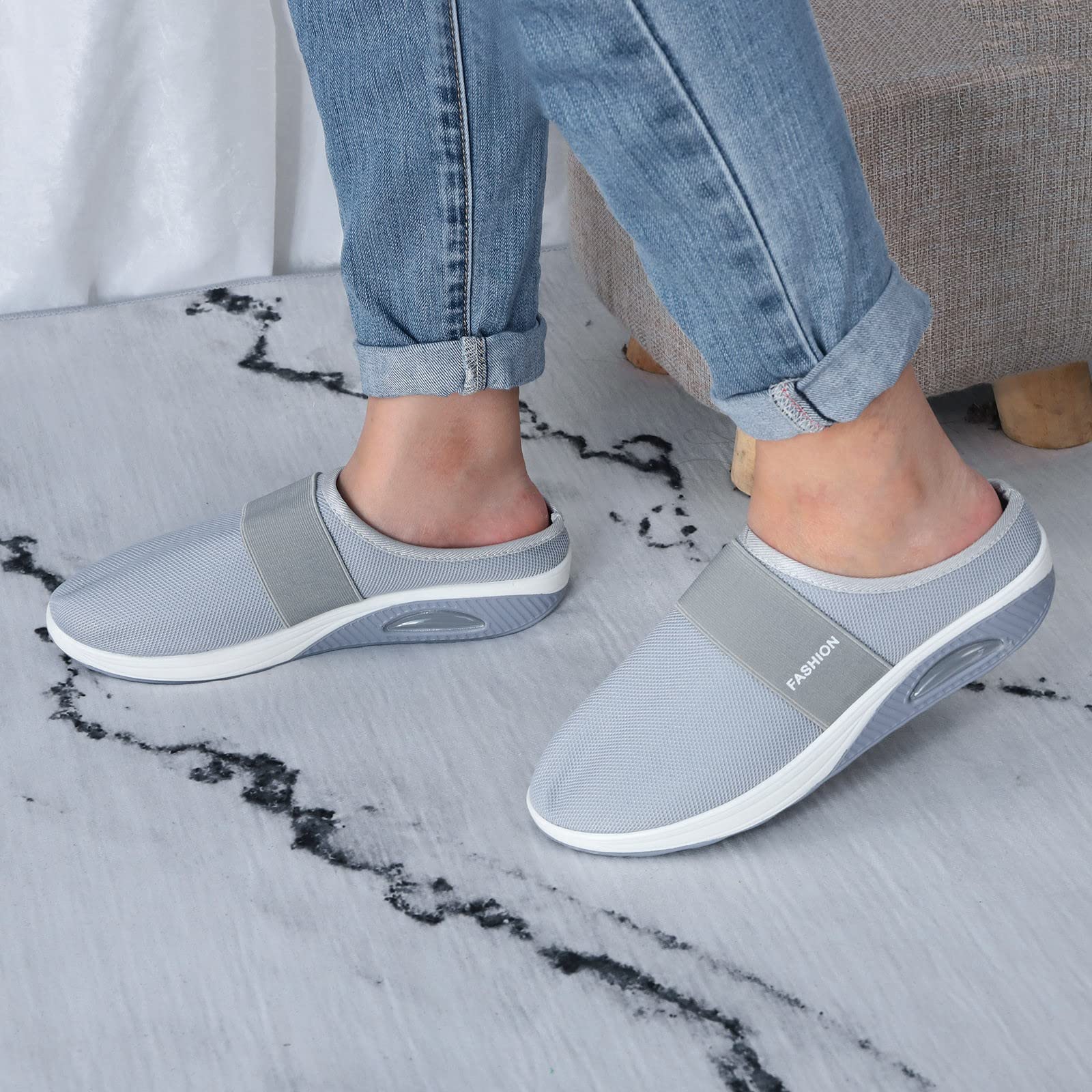 Breathable Mesh Walking Mules Sneakers for Women - Wide Width Comfortable Tennis Shoes, Casual Dress Wedge Sneakers with Steel Toe | Perfect for Work, Gym & Daily Wear