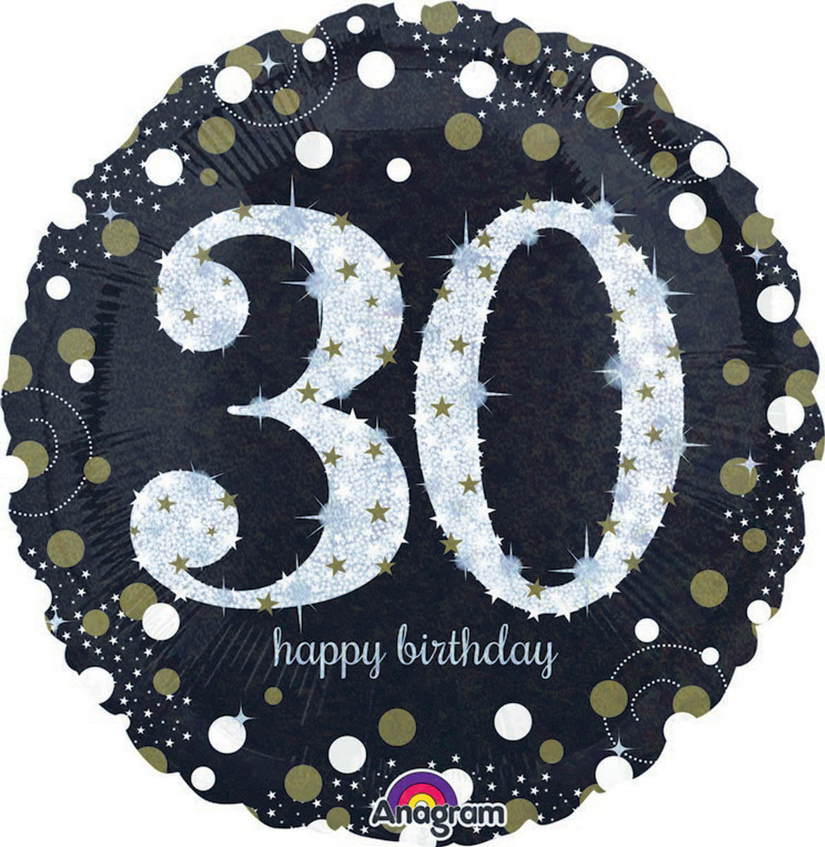 30th Birthday Sparkling Holographic Foil Balloon - Party Decorations for Anniversary, Graduation & Celebration Events