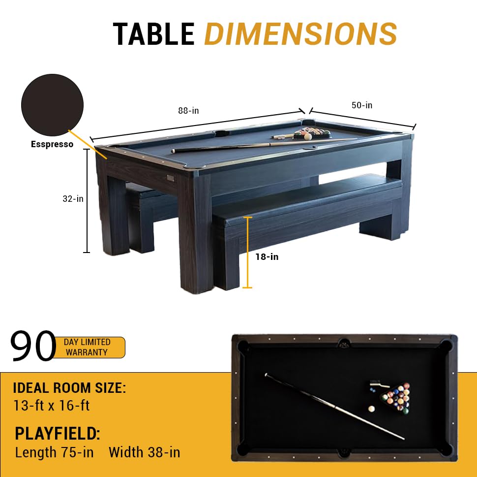 New York Nights 7 Ft Pool Table Set with Benches and Protective Top Cover | Professional Billiard Game Table for Home, Game Room, Bar & Entertainment Center