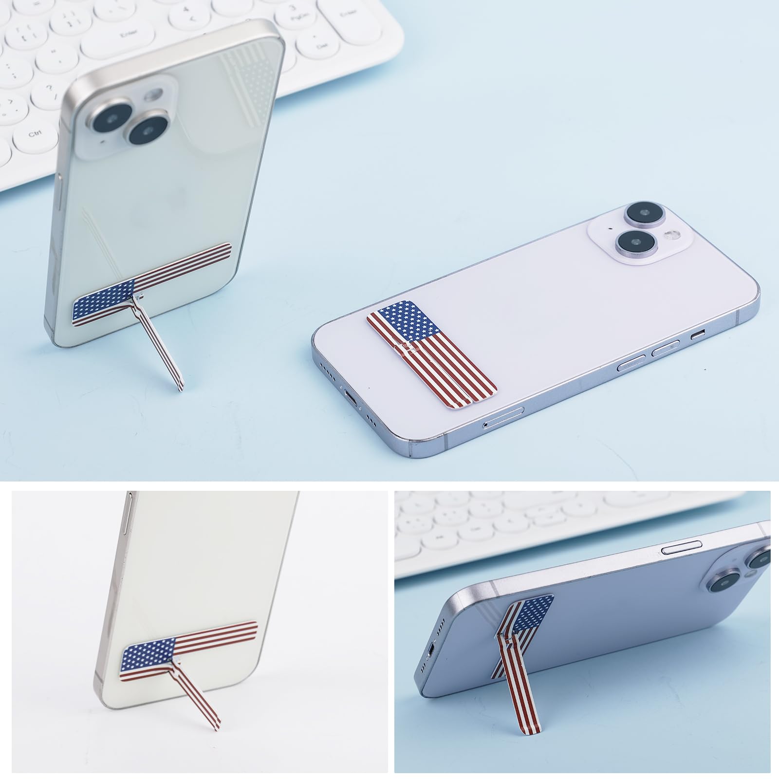 3-Pack American Flag Phone Kickstand - Thin Metal Phone Holder for iPhone & Android, Horizontal/Vertical Desk Stand - Perfect for Office, Travel & Watching Videos