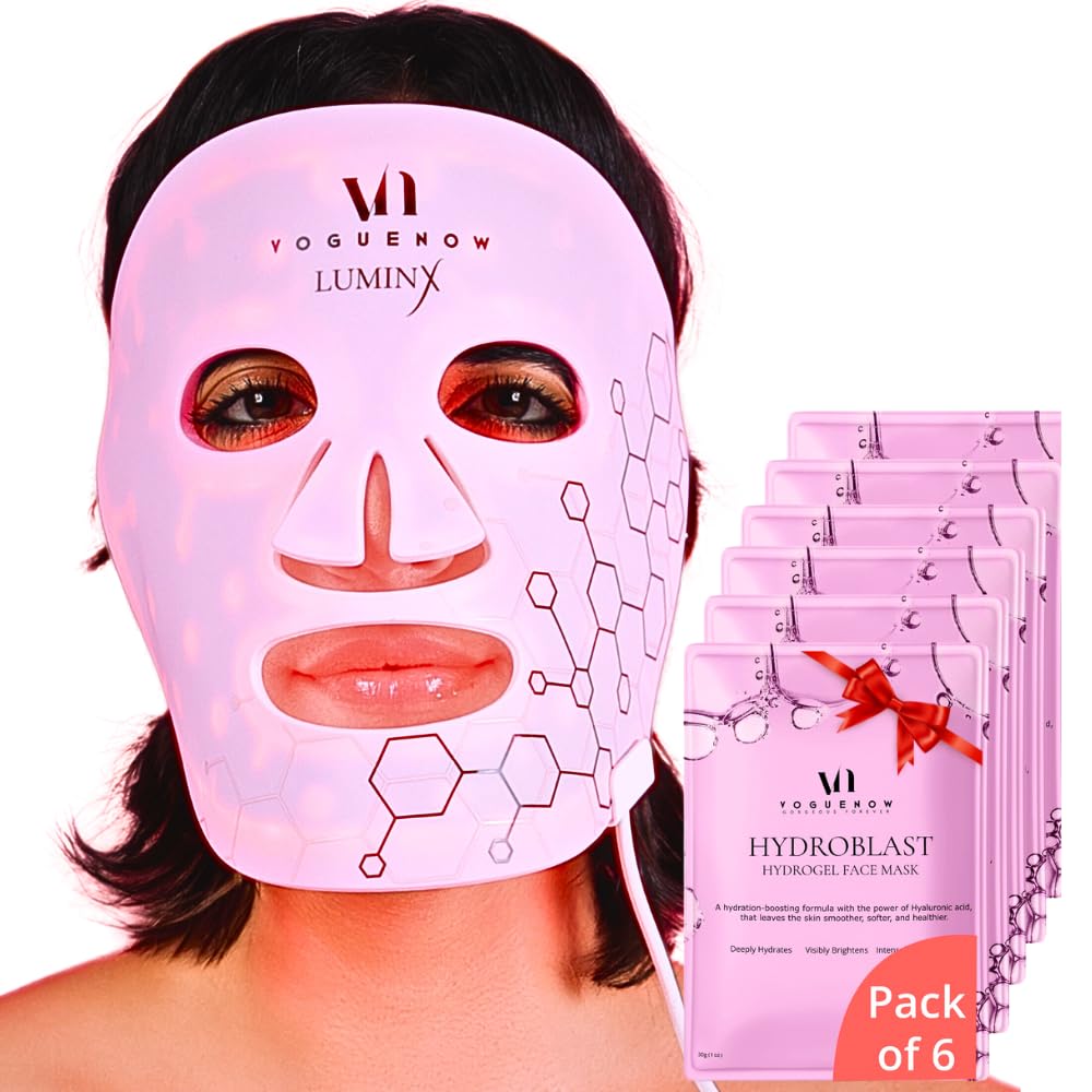 LuminX FDA Cleared LED Light Therapy Face Mask - 6 Pcs Hydrogel Sheet Mask Spa Kit with 4 Colors (Infrared & Red) - Anti-Aging Skin Care Treatment for Wrinkles & Acne - Perfect Christmas Gift Set for Women | Use at Home Spa, Facial Treatment, Self-Care Routine