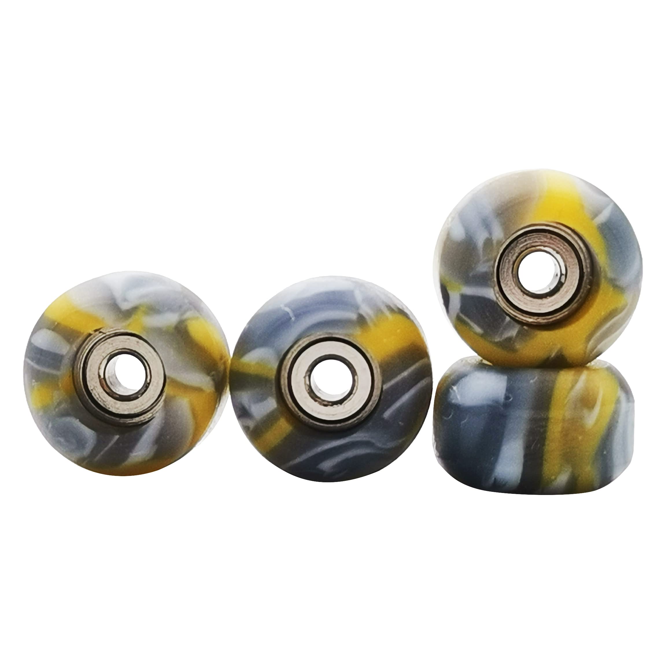 Premium CNC Lathed Swirl Color Fingerboard Wheels with Bearings - High Performance Skateboard Accessories for Tricks & Street Style (Yellow Mix) - Perfect for Fingerboarding Enthusiasts & Mini Skateboard Collectors