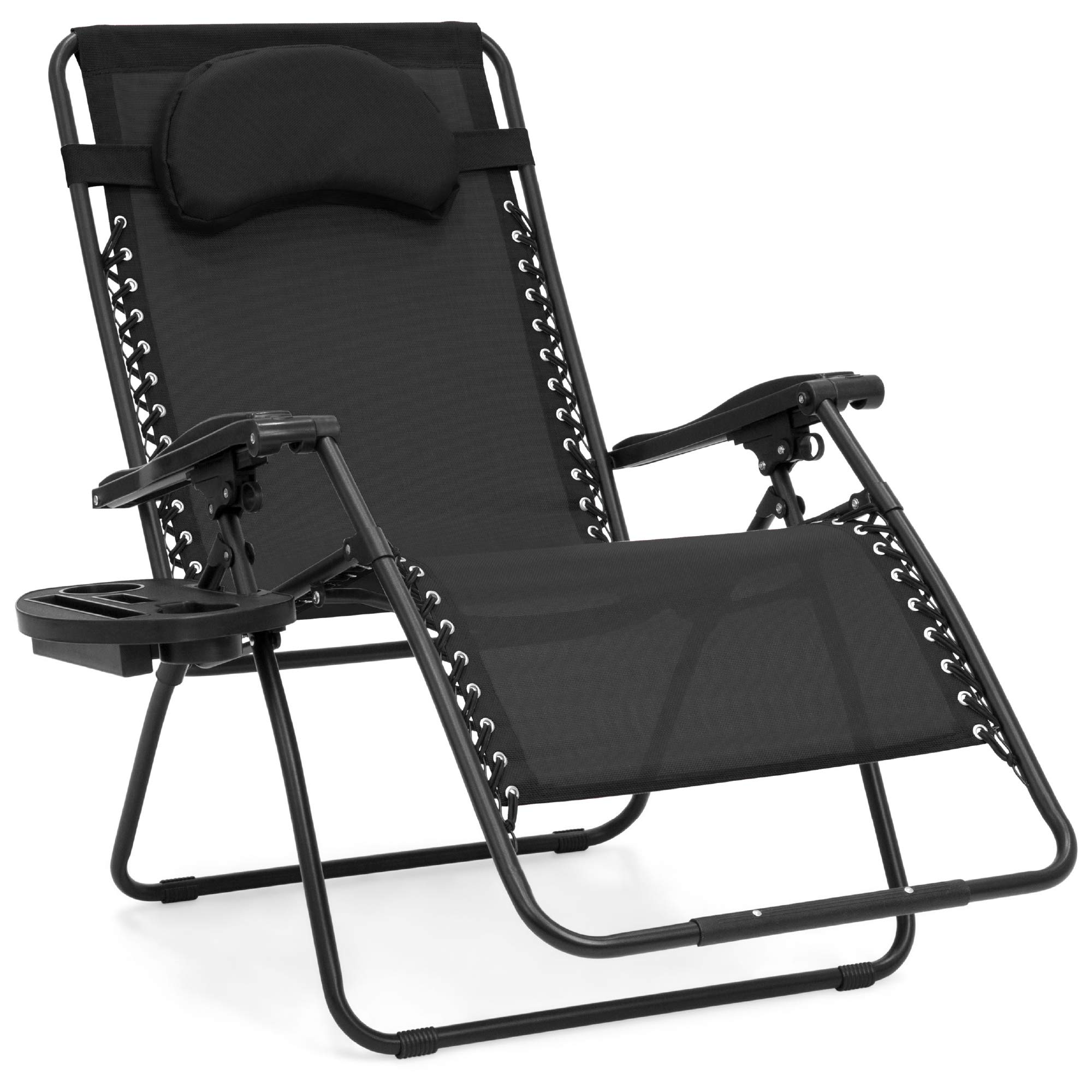 Best Oversized Zero Gravity Chair for Outdoor Relaxation - Folding Patio Lounge Recliner with Cup Holder, Accessory Tray & Removable Pillow - Perfect for Backyard, Poolside, Beach & Camping - Black