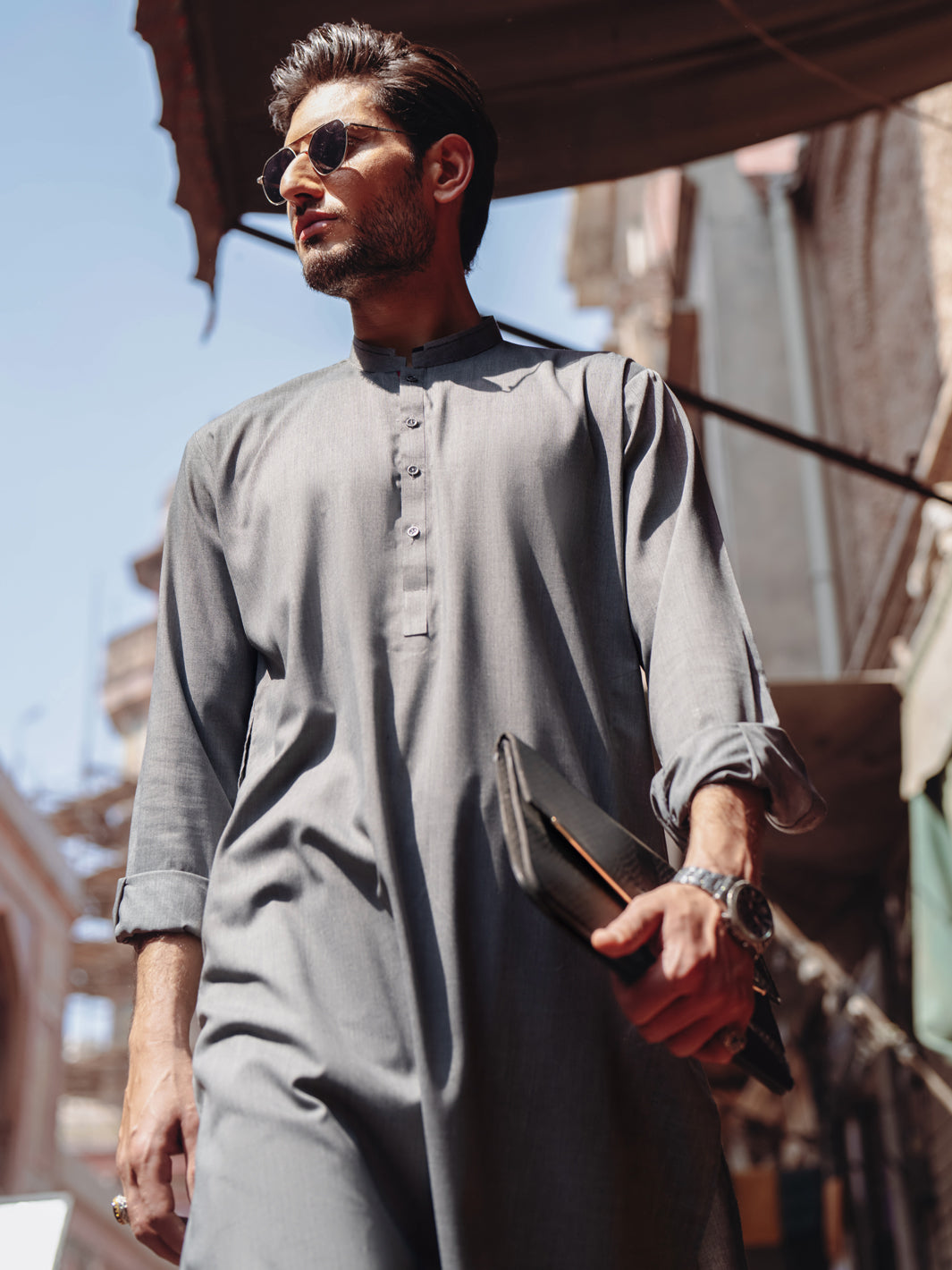Premium Blended Grey Shalwar Kameez for Men - Traditional Pakistani Outfit - Comfortable Cotton Fabric - Perfect for Eid, Weddings & Special Occasions