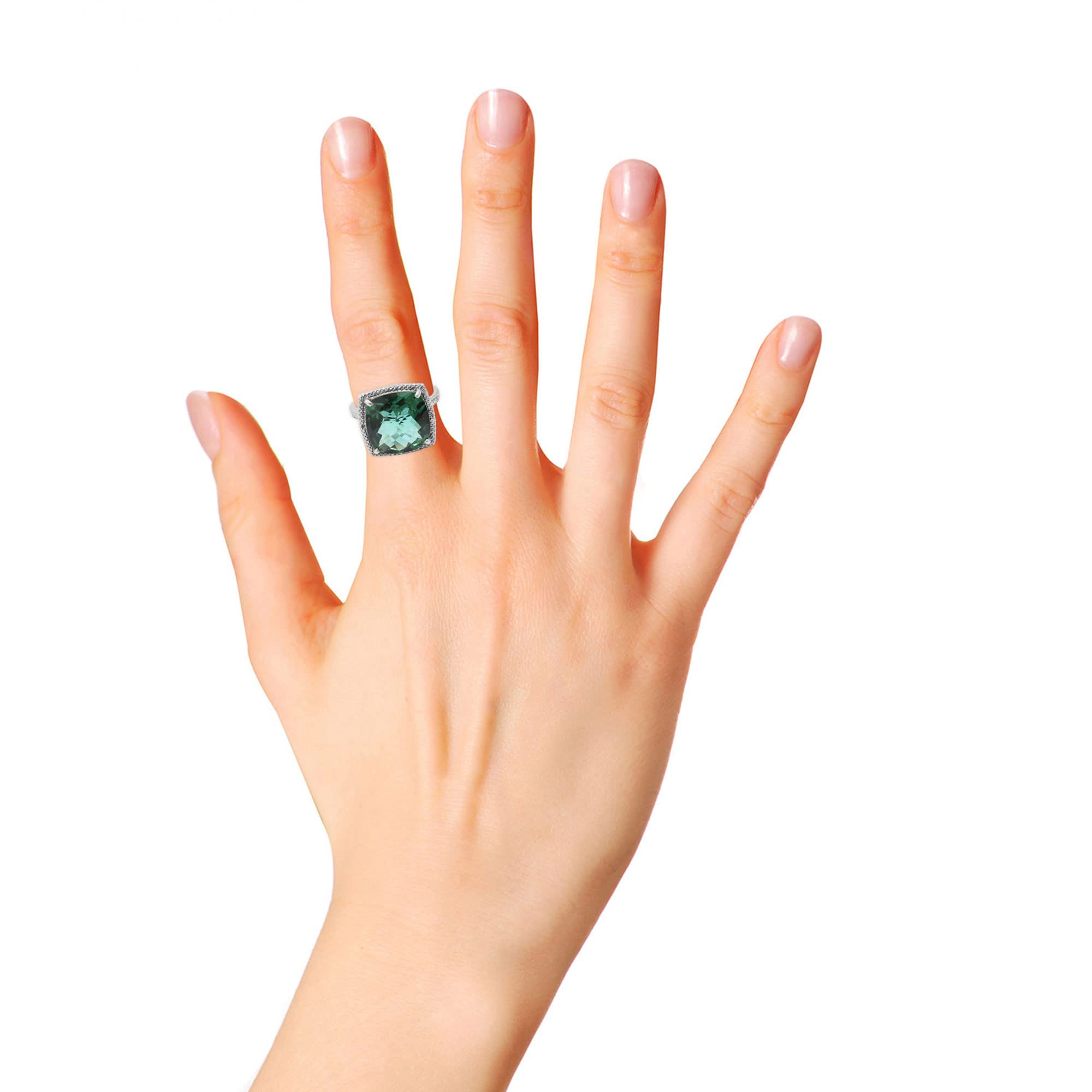 Green Tourmaline Gemstone 925 Sterling Silver Ring - October Birthstone Cushion Cut Statement Ring for Women, Fine Jewelry Gift for Christmas, Birthday & Anniversary - Perfect for Everyday Wear, Special Occasions & Gift Giving