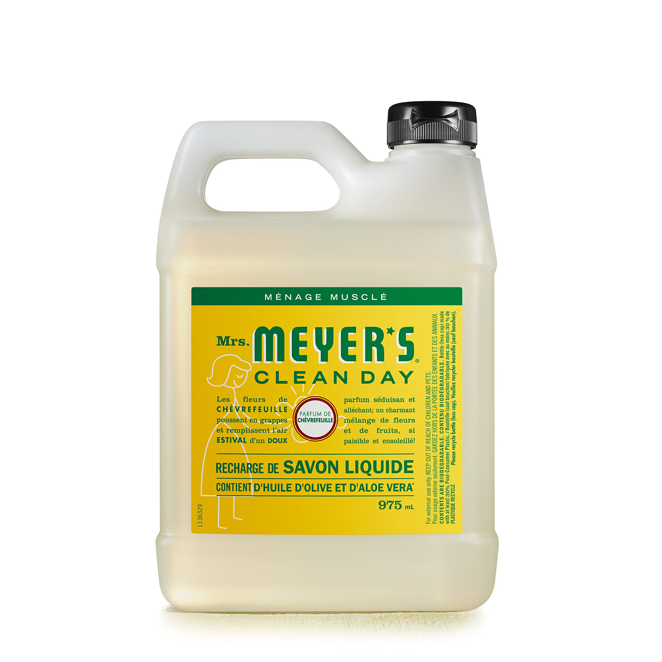 Mrs. Meyer's Clean Day Liquid Hand Soap Refill, 33 oz (975 ml) - Cruelty Free, Biodegradable Hand Wash with Essential Oils, Honeysuckle Scent | Gentle for Daily Use, Kitchen, Bathroom & Office | Vegan, Eco-Friendly Cleaning Solution