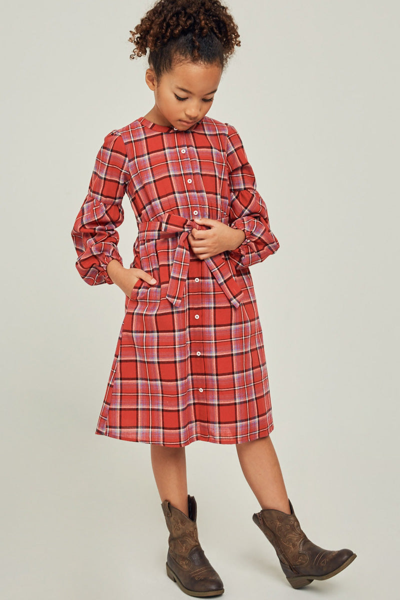 Stylish Plaid Button Down Midi Dress for Women | Flannel Shirt Dress with Belt | Perfect for Office, Date Night & Fall Outfits