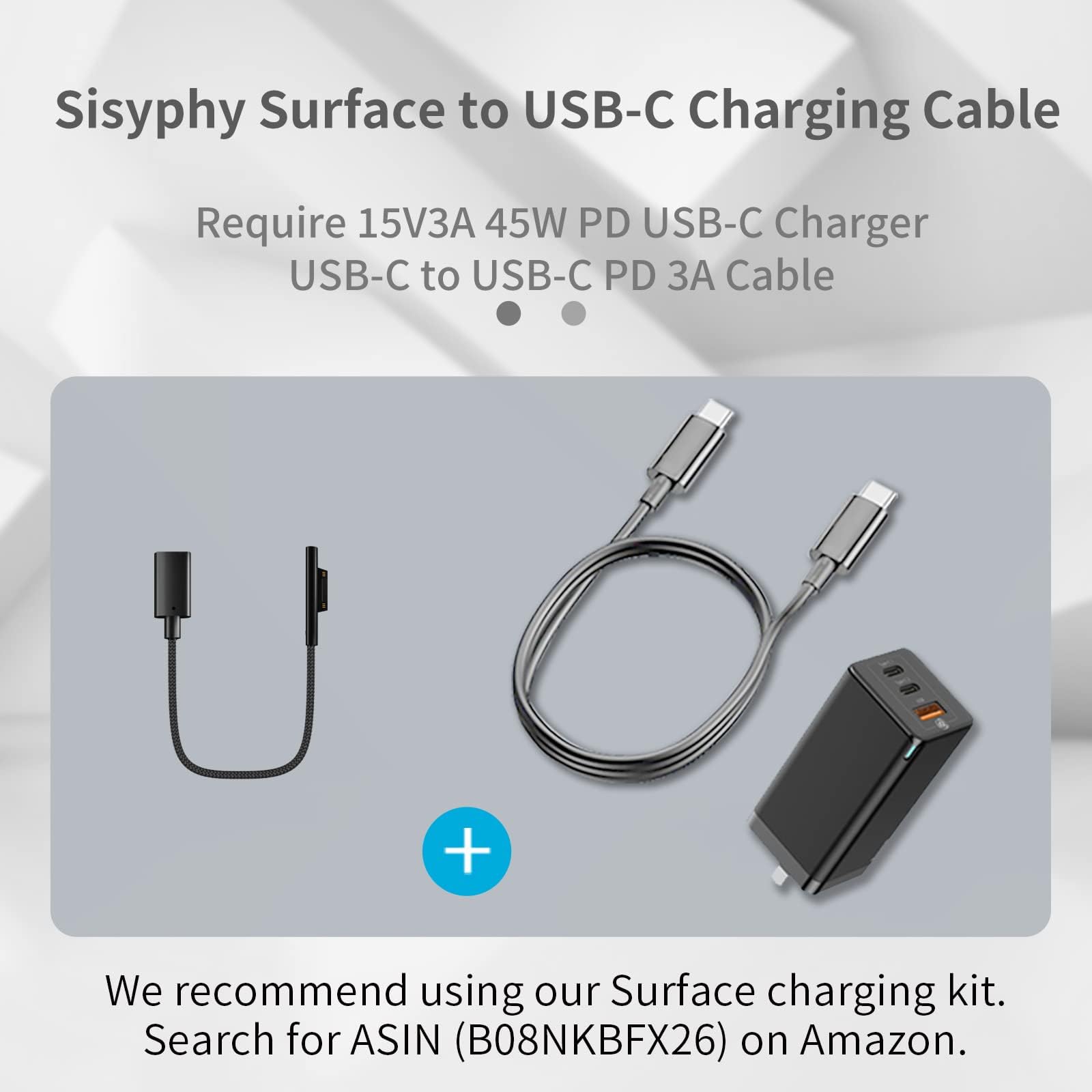 Premium Nylon Braided USB-C to Surface Connect Charging Cable - Compatible with Microsoft Surface Pro 7/6/5/4/3, Surface Go 2, Surface Laptop 1/2/3 & Surface Book - Fast Charging 45W 15V3A PD - 0.2m Short Cable for Home, Office & Travel Use