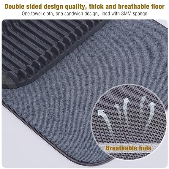 ENCHANTMENT ARAA PAVA Dish Drying Rack with Microfiber Mat - Removable Countertop Drain Tray for Wine Glasses, Bowls & Plates - Perfect for Kitchen Sink, Countertop Drying & Space-Saving Storage