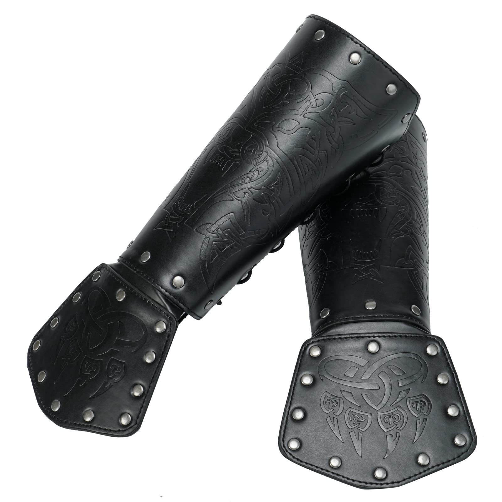 JAOYU Medieval Leather Bracer Set - 2PCS Viking Armor Vambrace Wrist Guards for LARP, Cosplay & Renaissance Faires - Premium Leather Gauntlets for Historical Reenactment & Fantasy Costumes