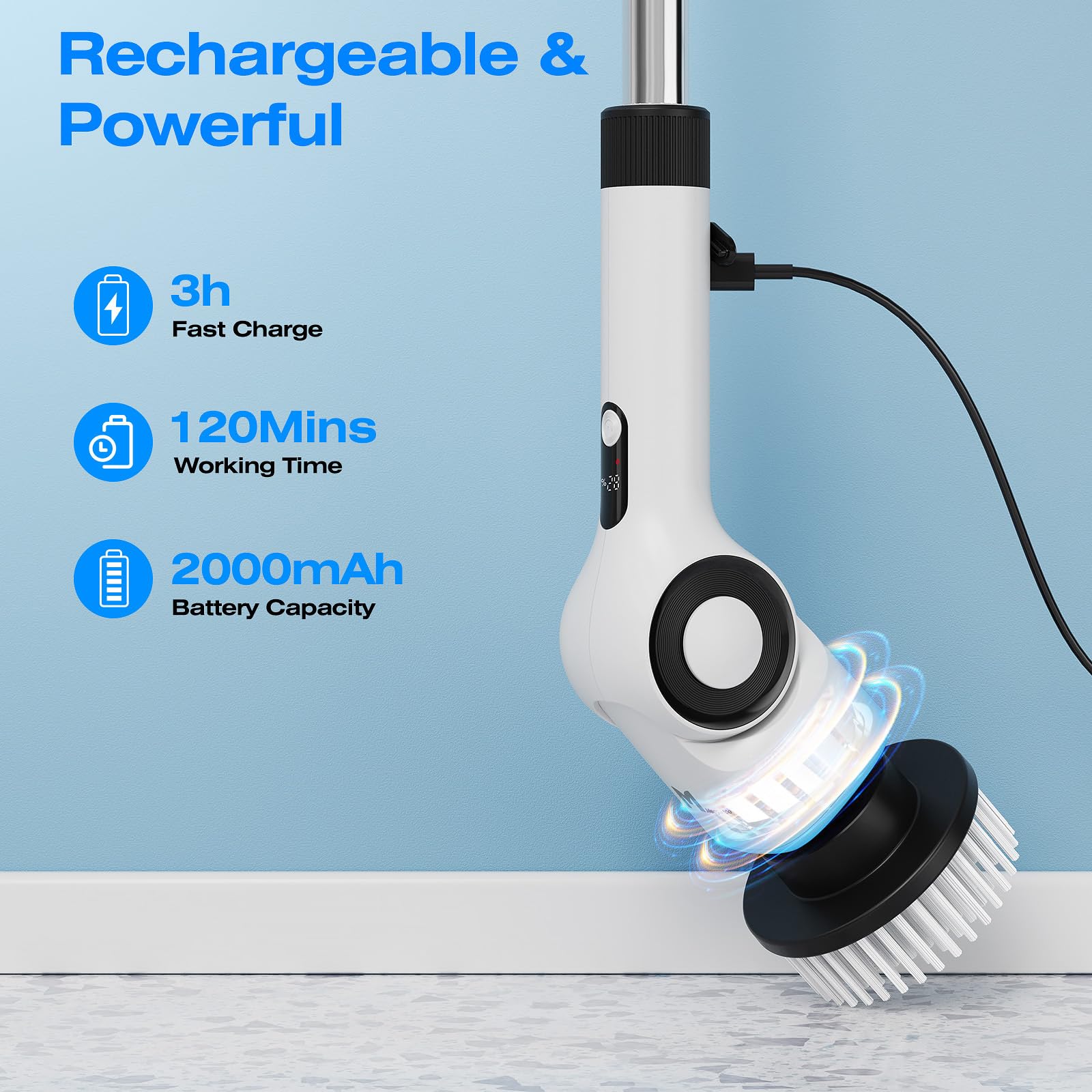 2024 Cordless Electric Spin Scrubber - Adjustable Angle Power Cleaning Brush with 7 Replaceable Heads | IPX7 Waterproof Bathroom Cleaner for Tile, Tub, Floor & Shower | Perfect for Deep Cleaning Grout, Soap Scum & Hard Water Stains