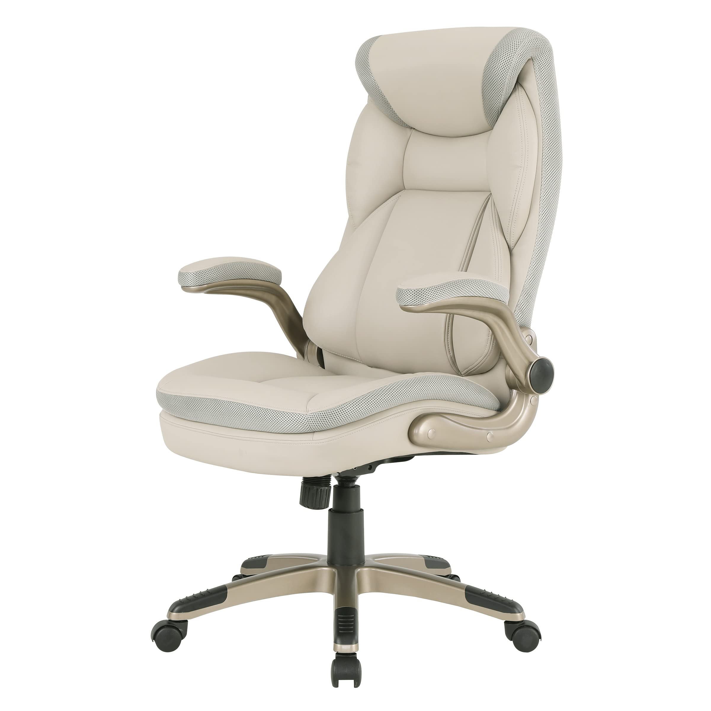Office Star ECH Series Executive Bonded Leather Office Chair with Lumbar Support & Adjustable Arms - Taupe with Cocoa Base | Ergonomic Desk Chair for Home Office, Gaming & Workspace Comfort