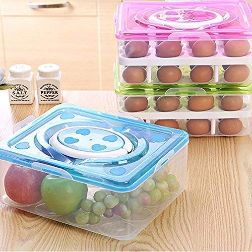 Hidelliya 32 Grid Double Layer Egg Storage Container with Lid & Tray - Plastic Refrigerator Organizer for Kitchen, Camping, Picnics (1 Pack) - Perfect for Fresh Egg Storage at Home or Outdoor Adventures