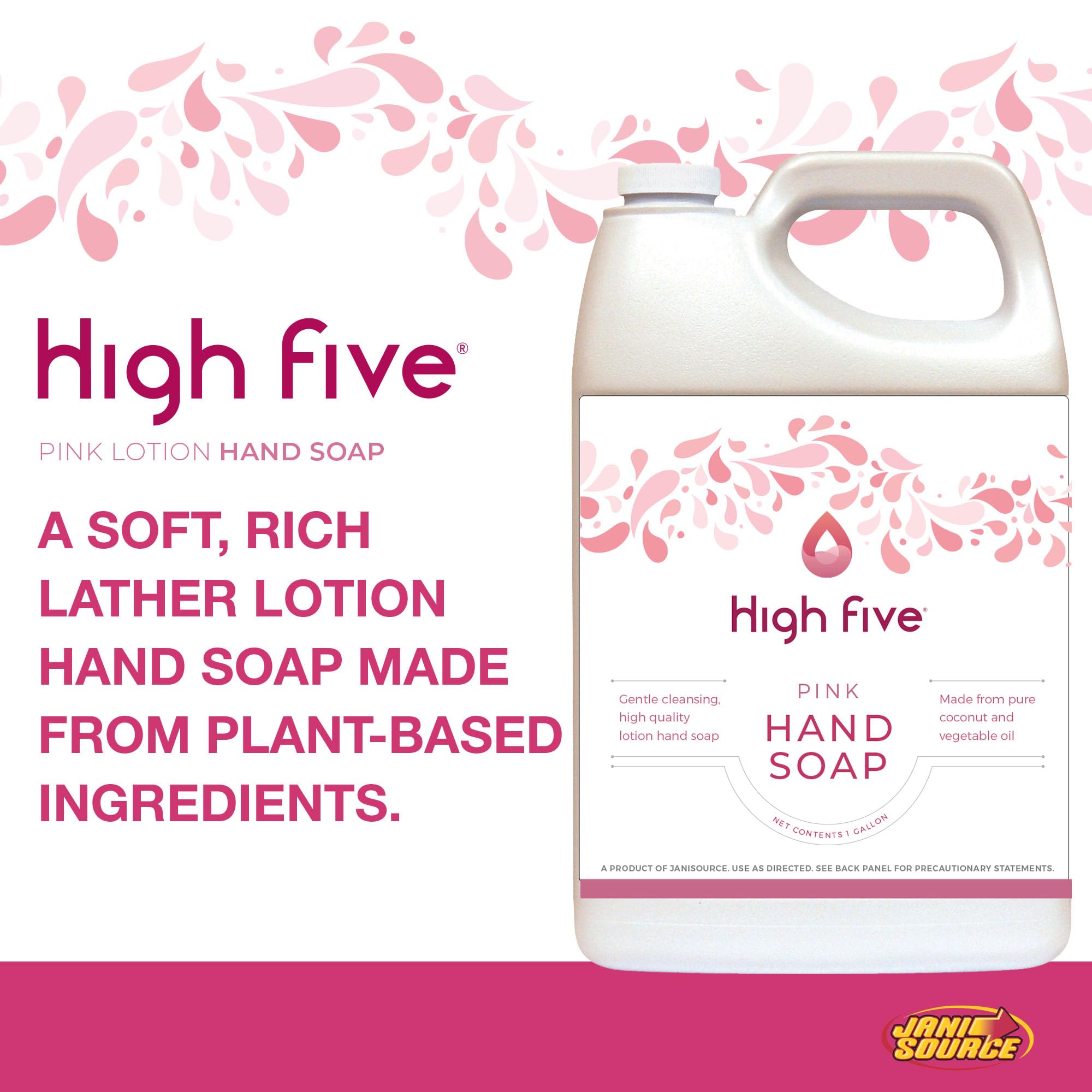 HighFive Pink Lotion Hand Soap - 1 Gallon Bulk Refill, Moisturizing & Antibacterial for Soft Skin | Ideal for Restaurants, Schools, and Home Use