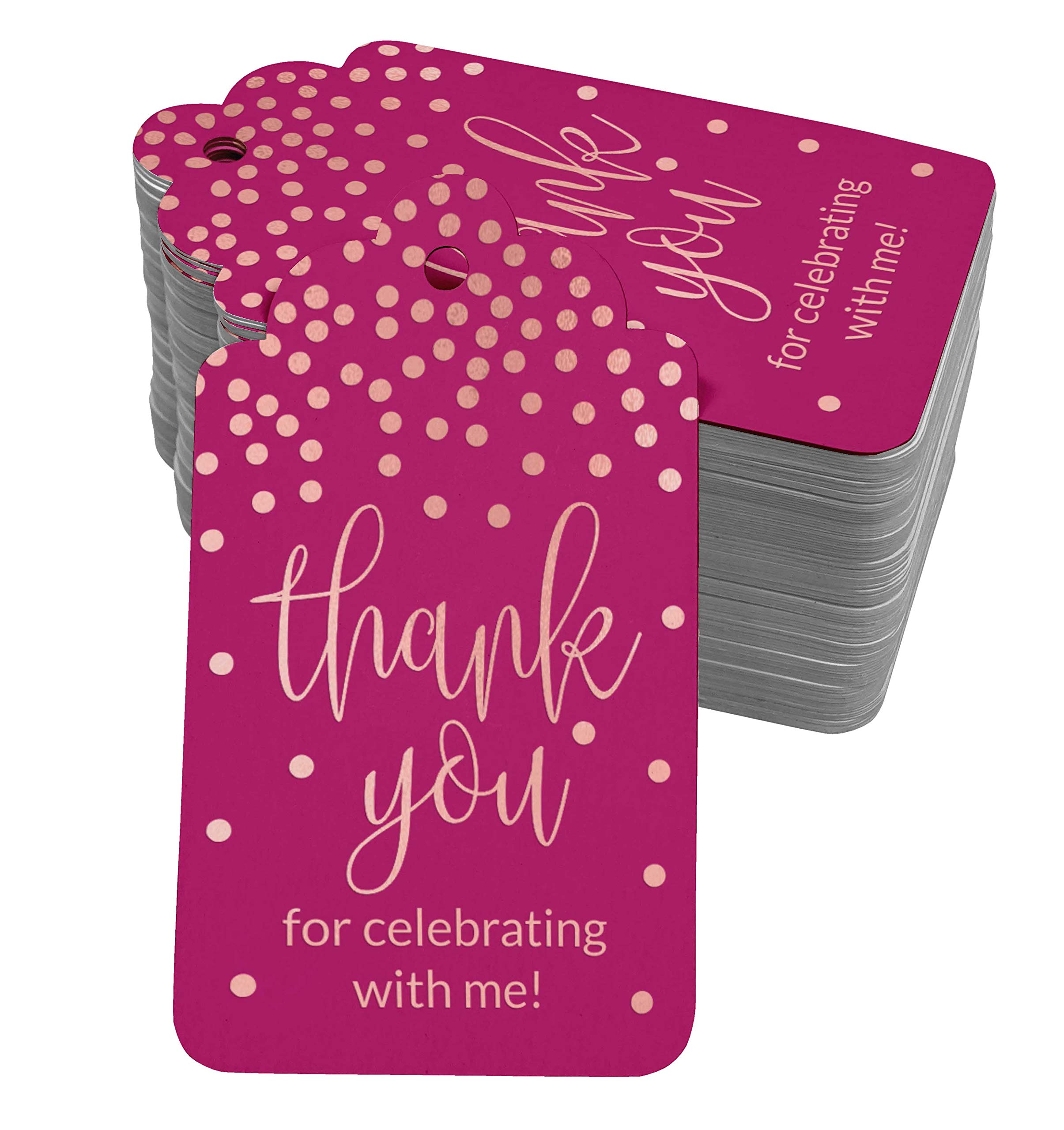 50 Pack Real Rose Gold Foil Thank You for Celebrating with Me Birthday Favor Tags - Elegant Party Decorations for Weddings, Baby Showers & Special Events