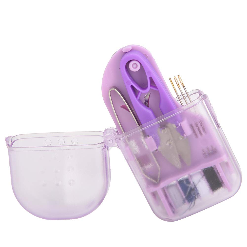 **Mini Sewing Kit with Needle, Thread & Scissors - Portable Travel Sewing Box, Thread Organizer for Home, Office & Emergency Repairs (Purple) - Perfect for Travel, Camping & Quick Clothing Fixes**
